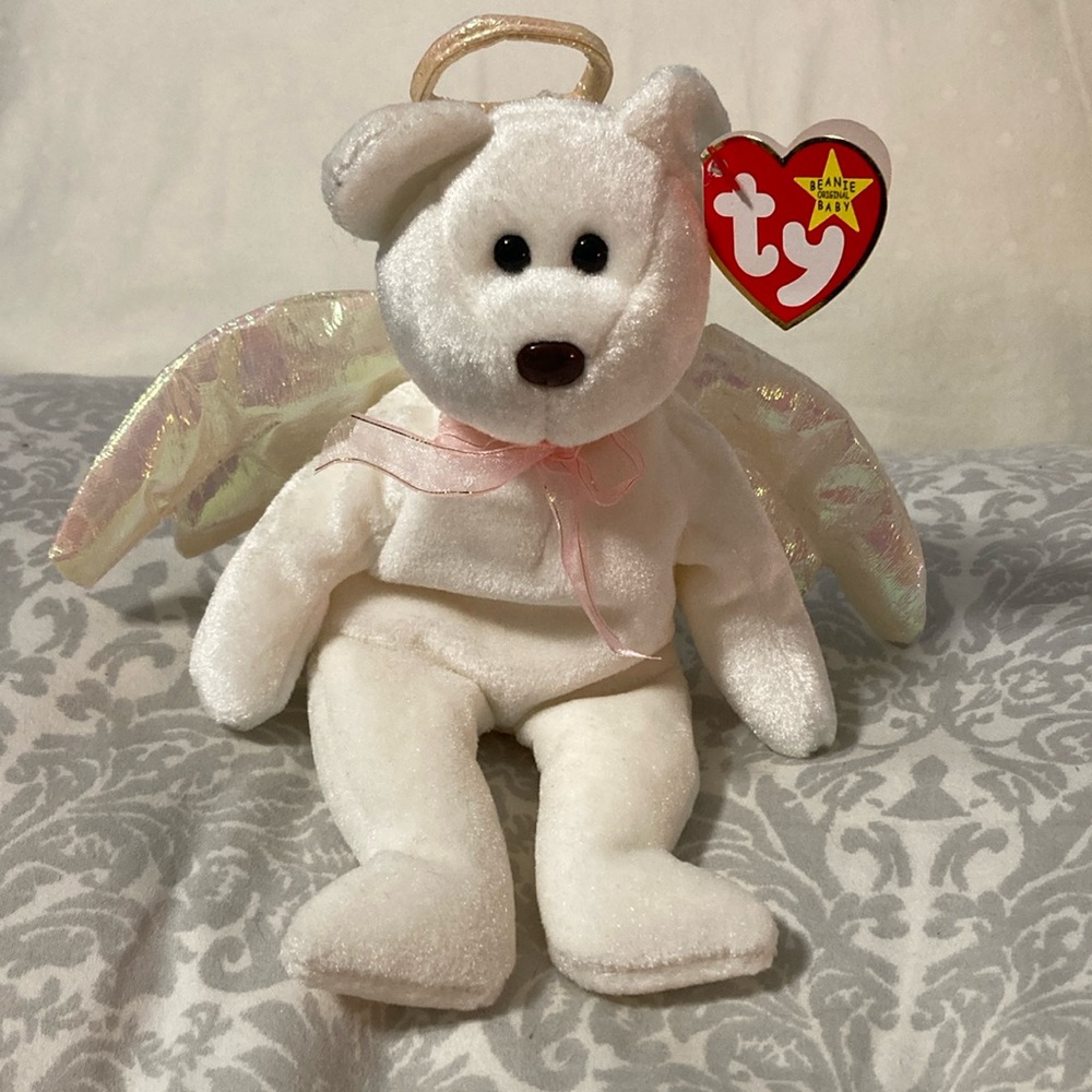 1998 Vintage Ty Beanie Baby Halo the Angel Bear (Rare brown nose error)